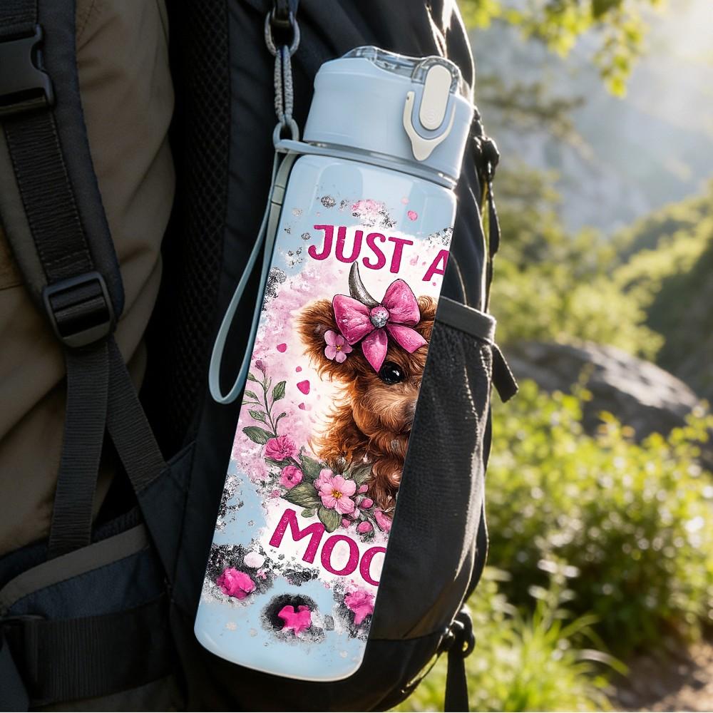 1PC Just A Little Moody Bear Floral Print 750ml Color Plastic Sports Water Bottle Leakproof Flip Straw Lid Suitable for Sports Office Home Use