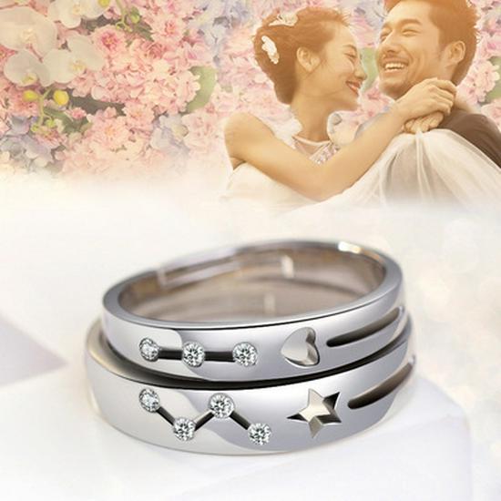 European & American Silver-Plated Zircon Wedding Rings - Korean Style Open Couple Rings for Women