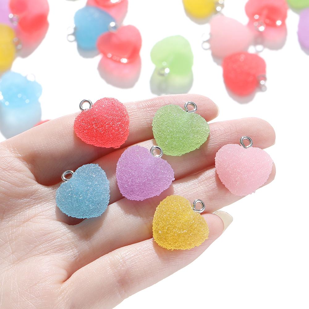 10pcs/lot Colorful Heart Shape Soft Candy Cute Charms Pendants For DIY Earrings Necklace Jewelry Accessories Findings