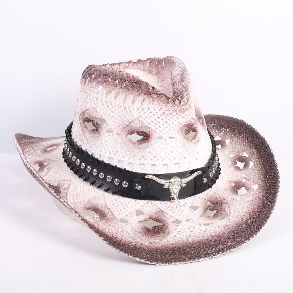 Popular European and American Fashion Hollow Woven Hat Straw Hat Men's and Women's Classic Outdoor Western Denim Straw Hat