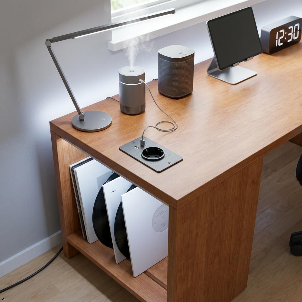 Einbau-Steckdosenleiste mit 1 AC-Steckdose 2 USB-Anschlüssen, Integrierte Schreibtisch-Steckdose mit Verlängerungskabel für Schreibtischmöbel
