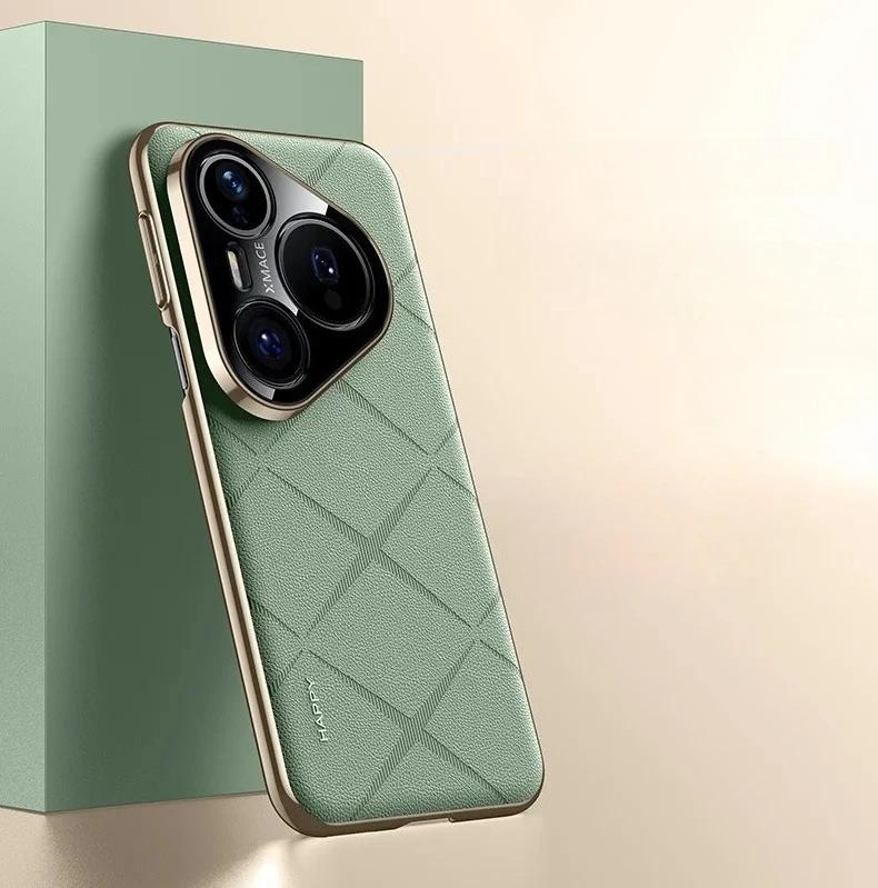 

Luxury Leather Phone Cover for Huawei Pura 80 Ultra Plating Camera Lens Ptotection Hard Back Case for Pura 80 Pro Plus Funda for Pura 80 Pro Plus зелёный