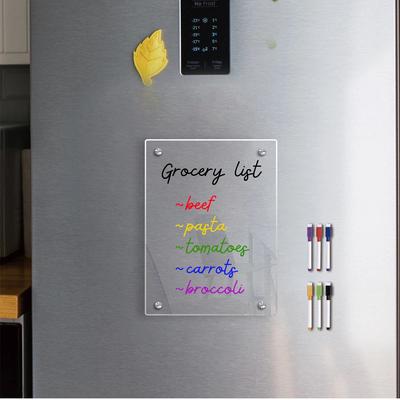 Magnetische transparente Acryl-Wochenplan-Nachrichtentafel, kratzbarer magnetischer Kühlschrankaufkleber