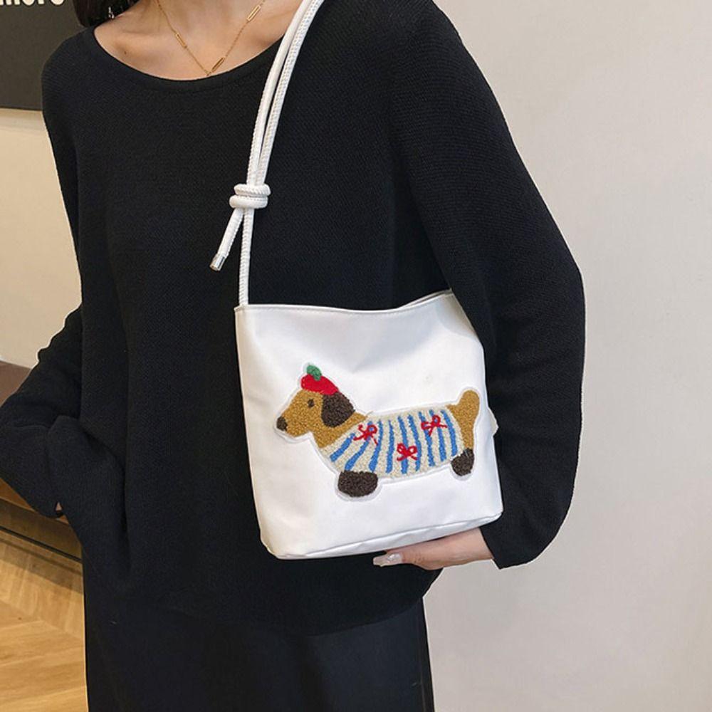 

Квадратная сумка с вышивкой на плечо Полотенце Щенок таксы Подмышечная сумка Милая женская синий