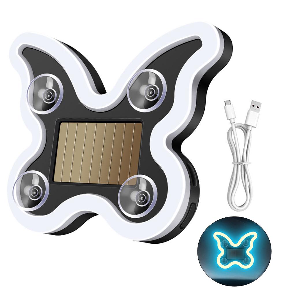 Car LED Ambient Light, Solar-Powered Butterfly LED Neon Light, Waterproof 6 Modes Rechargeable Car Window Light Atmosphere Light