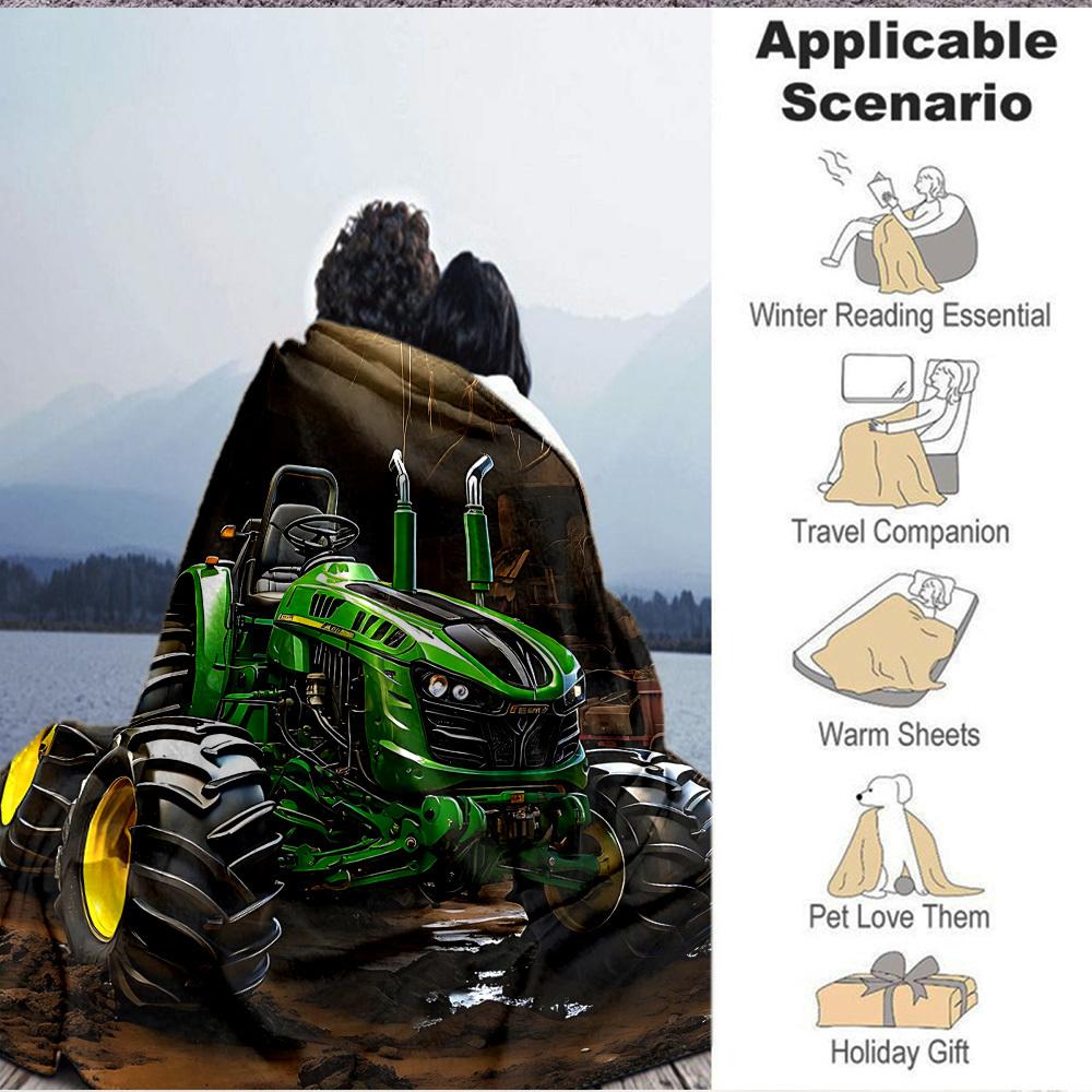1pc Tractor Blanket Lightweight Flannel Blanket Throw Blanket For Sofa, Bed, Travel, Camping, Livingroom, Office, Couch