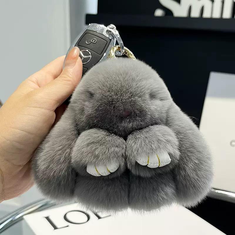 Adorable Rex Rabbit Fur Keychain Pendant - Cute Plush Bunny Charm for Bags and Gifts