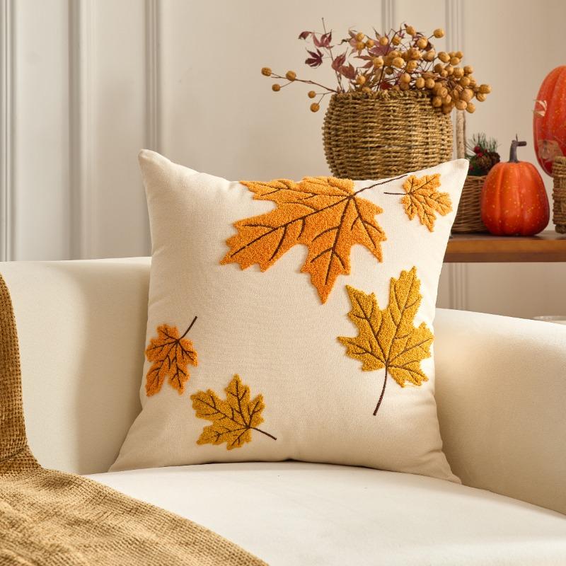 Autumn Themed Pillow Covers Vibrant Pumpkin & Maple Leaf Pillow Covers Cushion Cases for Thanksgiving, Living Room and Garden