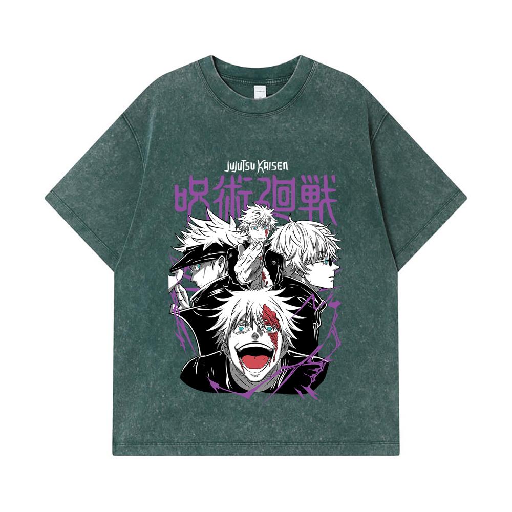 275 GSM Washed T-shirts 100% Cotton Jujutsu Kaisen V3 Gojo Print Unisex Heavy Cotton T Shirt