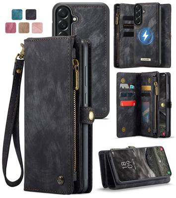 For Samsung Galaxy A37 A57 Magnetic Wallet Case Compatible Magnetic RFID Blocking Zipper Card Holder Detachable Strap Shockproof