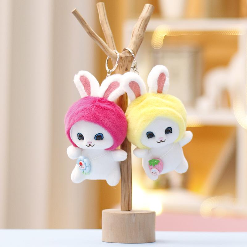 Keychain Bunny Pendant Plush Toy Stuffed Rabbit Doll Cap Bag Gift Accessories