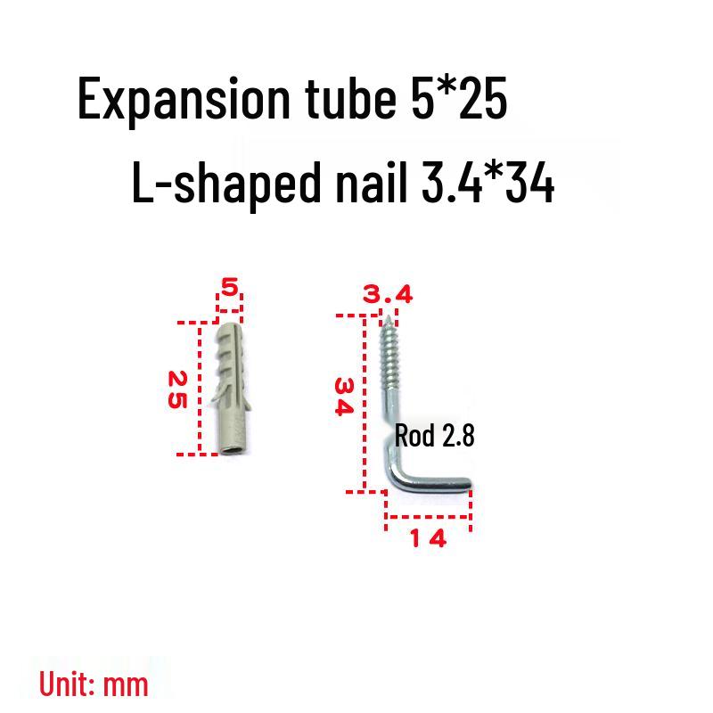7-Shaped Expansion Tube Kit: L-Shaped Rubber Plug, Right-Angle Self-Tapping Wood Screw, Lamp & Frame Hooks, Plastic Expansion Plug, Mirror Frame Bolt.