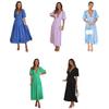 Women's Bohemian Long Dress Deep V Neck Puff Short Sleeve Swing Dress Summer Tiered Flowy A Line Midi Dress