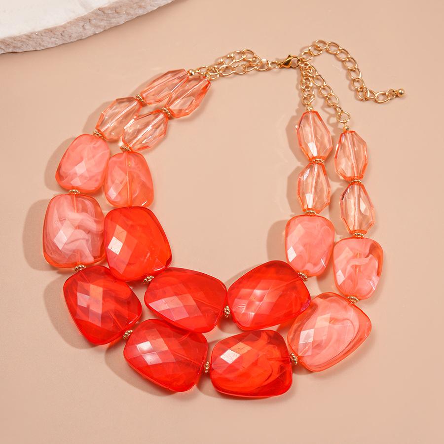 Irregular Acrylic Beaded Double-layer Necklace for Women Exaggerated Clavicle Chain Holiday Accessories