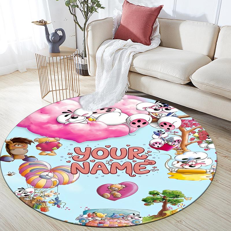 Custom Name,Diddl pattern round rug,Carpet Rug for Living Room Bedroom Playroom ,Non-slip Floor Mat,Holiday Gifts and Birthday Gifts.