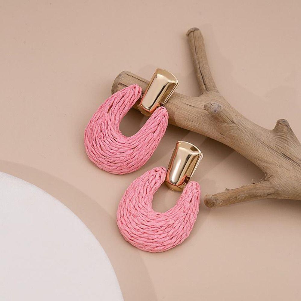 Solid Color Beach Tassel Earring Colorful Ethnic Style Earring Woven Raffia Earrings  Gifts