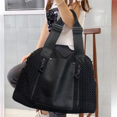 Women'S Mesh Splicing Tote Bag Large Capacity Retro Simple Shoulder Handbag