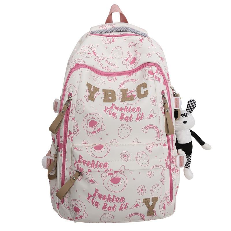 

Teddy Bear Graffiti Printed Backpack Large Capacity Travel Bag Student Schoolbag Small рожевий