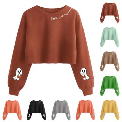 Women's Fashionable Halloween Print Spooky  Navel-baring Long-sleeved Pullover Sweatshirt