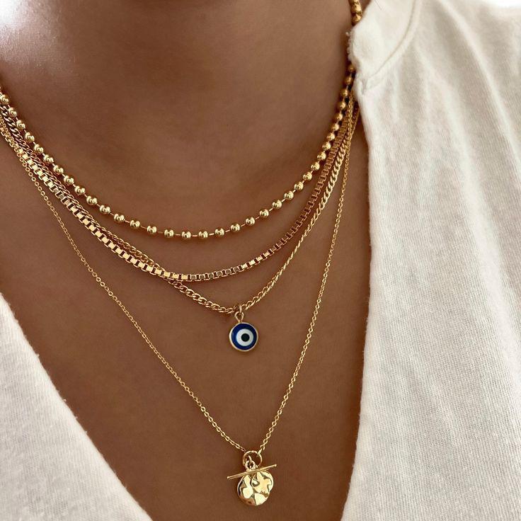 3Pcs/Set Bowknot Beads Pendant Necklace for Women Elegant Gold Color Multilayer Necklaces Sets Fashion Summer Waterproof Jewelry