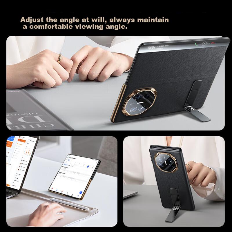 360° Rotating Stand Supports Wireless Fast Charging Classic Leather Flip Case for Huawei Mate X5 Phone, Window View Magnetic Ultra-Thin