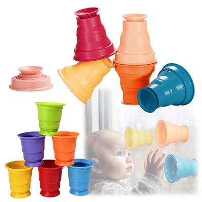 Kids Rainbow Silicone Cup Stacking Game Soft Glue Suction Cup Bath Water Play Color Cognitive Educational Toys For 1-3 Years Old