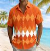 Chemise à Manches Courtes Argyle Color Block pour Homme, Chemisier Décontracté Vacances Printemps Été à Col Rabattu, Haut Coupe Ample