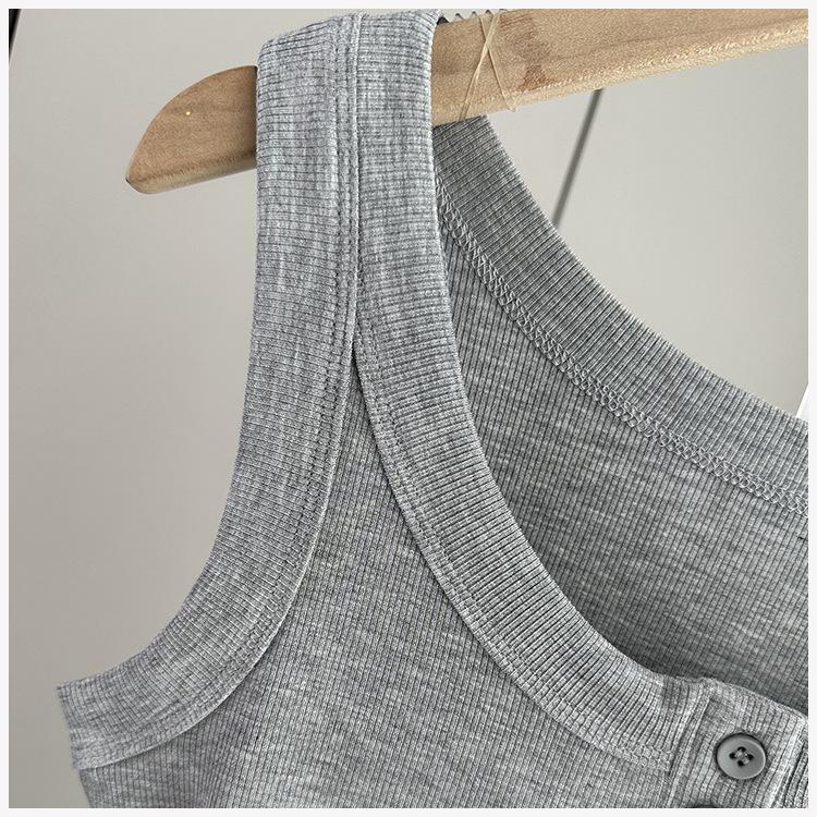 Anti-Armpit-Fat Cami Tank Top Ribbed Slim Fit Button Inner Wear Versatile Everyday Stretchy Slim Base Layer Soft Fabric Inner And Outer Wear Top
