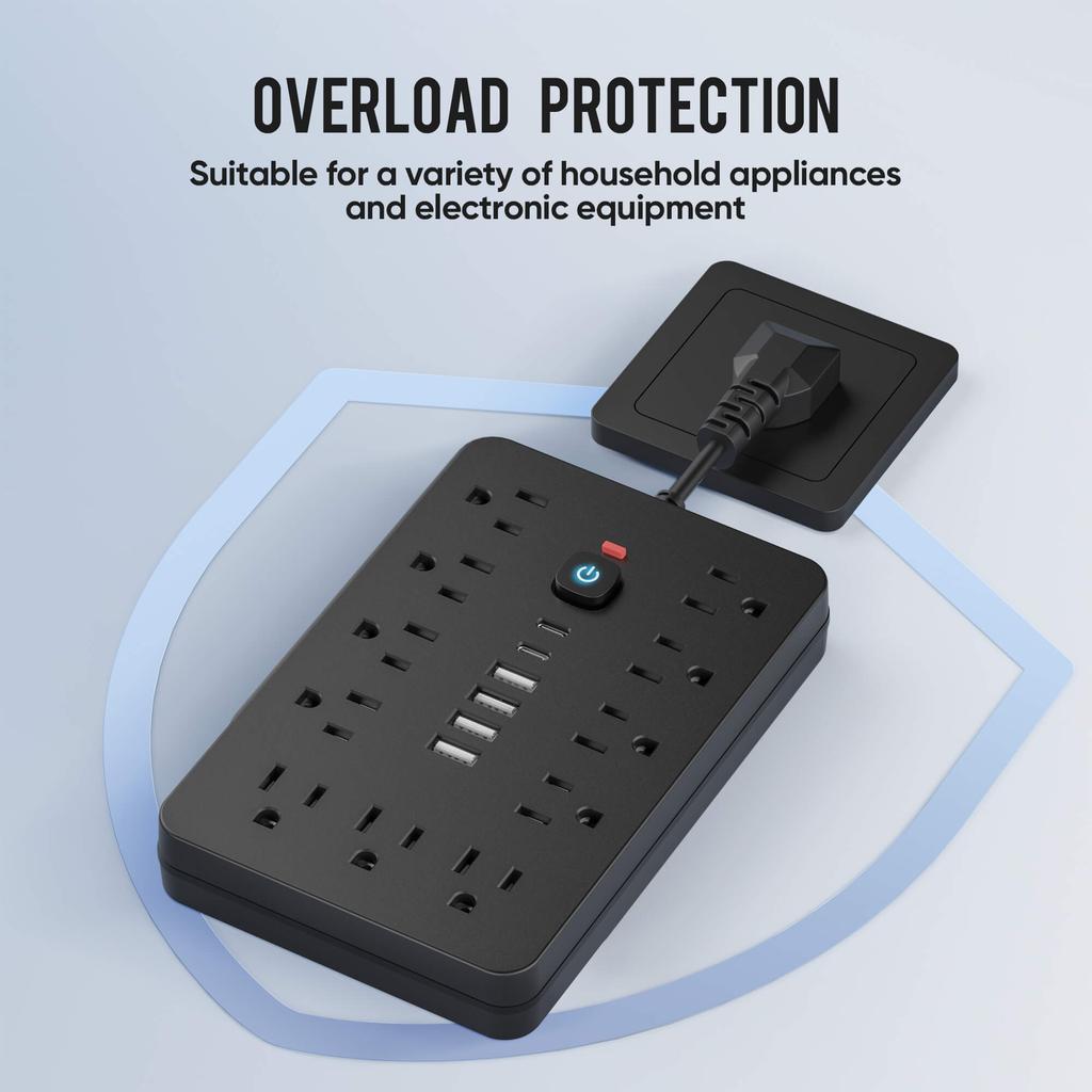 17-in-1 US Power Outlet, Power Outlet Surge Protector, 11 AC Outlets, 4 USB 2 Type-C, Desktop Charging Station with Overload Pro