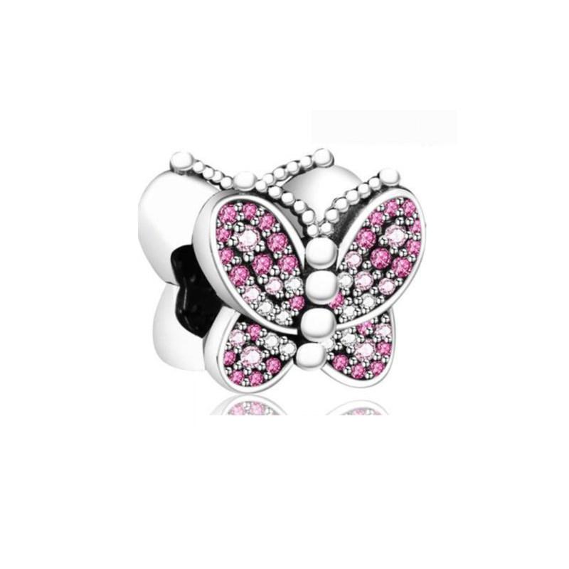 2026 925 Sparkling Blue Pink Butterfly Dangle Charms Beads Fit Original Silver Bracelet Necklace DIY Jewelry Gift for Women