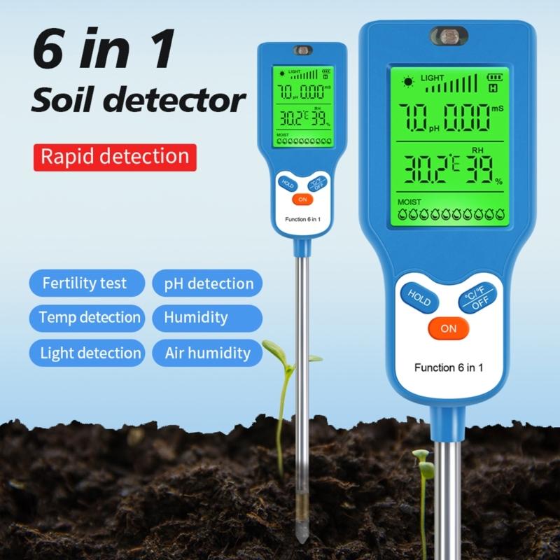 6 In 1 Multiple Parameters Soil Tester for Accurate Measurement of , Temperature, Humidity, Light, and Moisture In Garden Setting