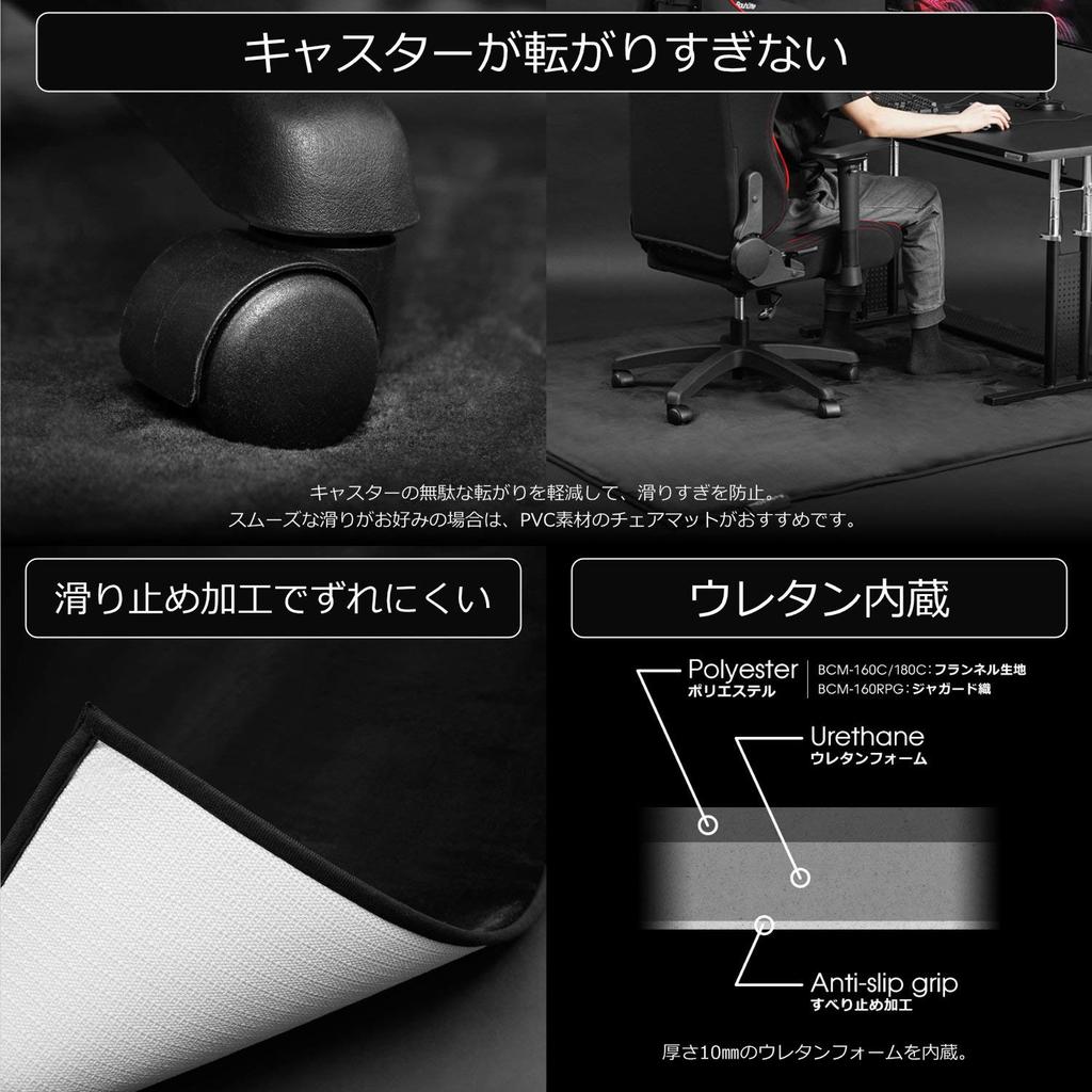 Bauhutte Desk and Chair Carpet Width 160cm X Depth Thickness Mat, Type, 130cm, BCM-160C-BK, Black, 1.1cm