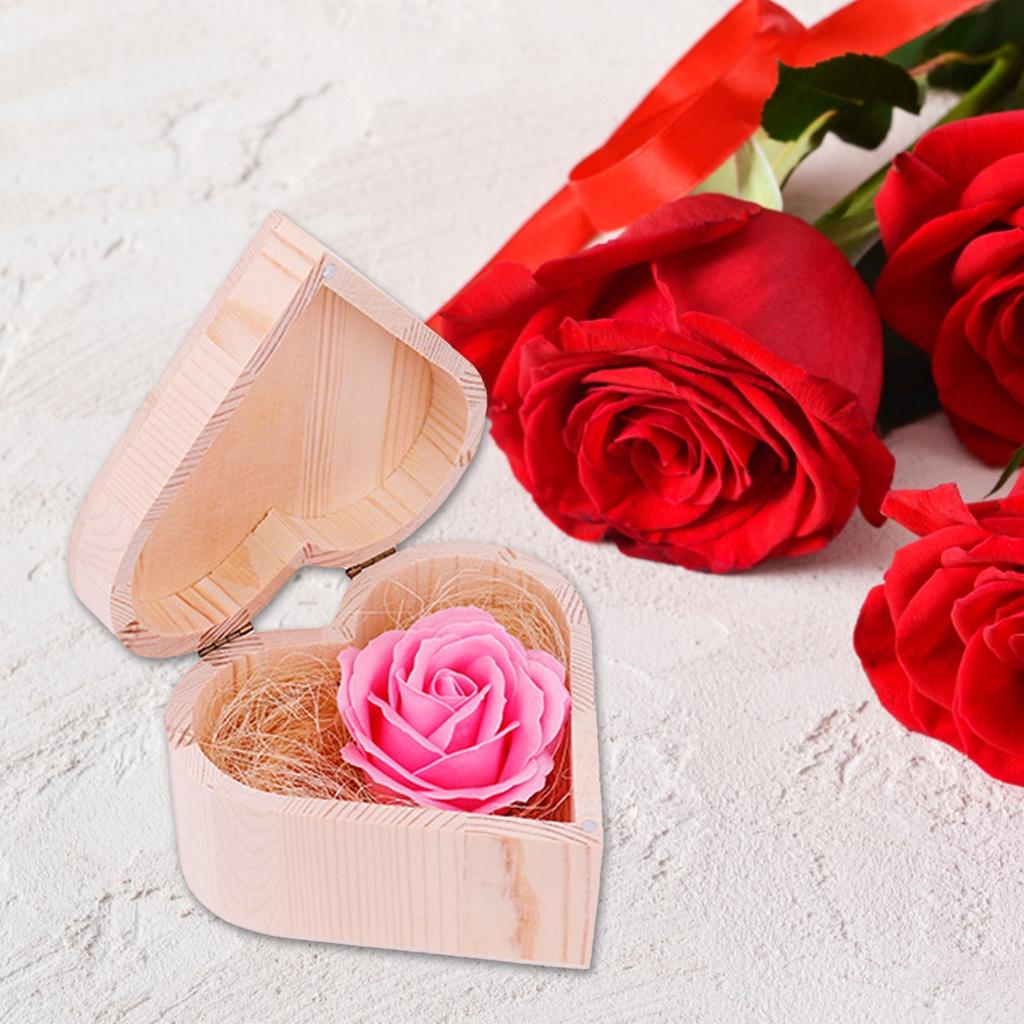 Heart Shaped Wooden Box Soap Flower Simulation Colorful Rose Small Wooden Box