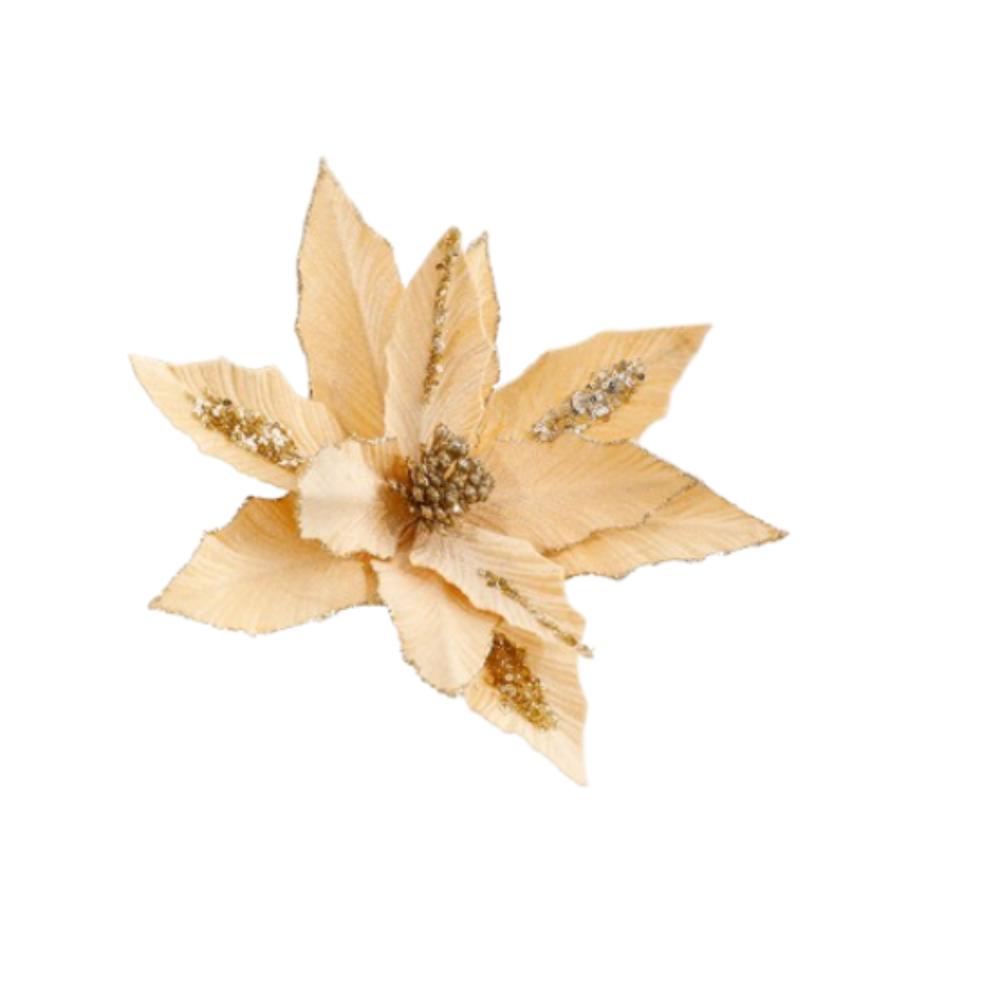 

26cm Christmas Glitter Velvet Flower Sequins Simulation Artificial Poinsettia Flower Realistic DIY Christmas Tree Ornaments