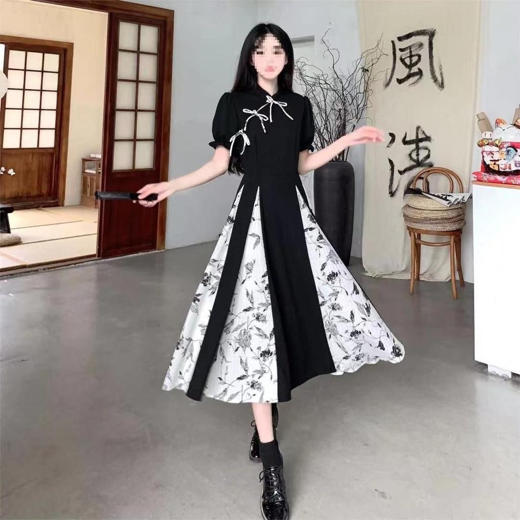 New Chinese style improved cheongsam skirt children's summer large size retro high-end Hanfu buckle big pendulum dress