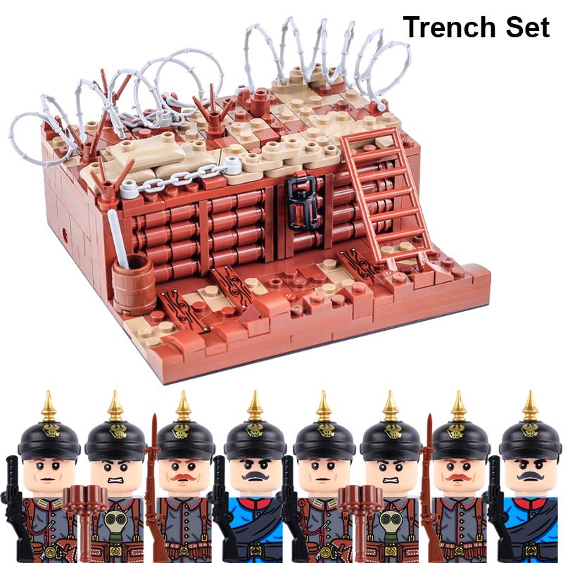 MOC WK1 Militärgraben Schlachtfeld Position Bausteine Preußische Britische Soldaten Armee Kriegsszene Modell DIY Steine Spielzeug Geschenke