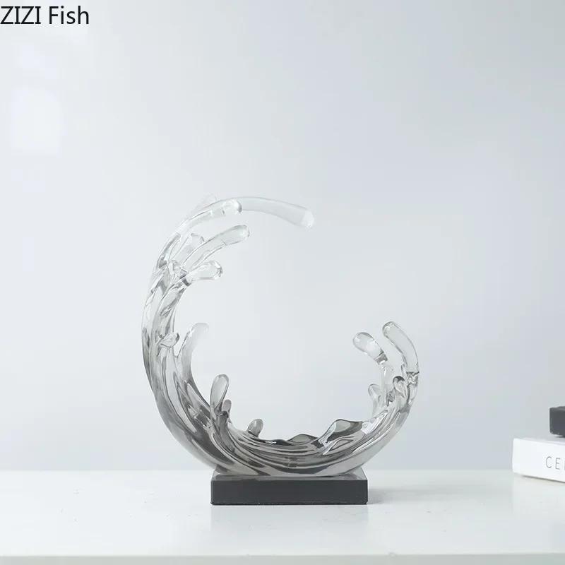 Blaue Meereswellen Statue Schreibtischdekoration Ornamente Kreative Transparente Meereswelle Skulptur Harzhandwerk Raumästhetik Dekor