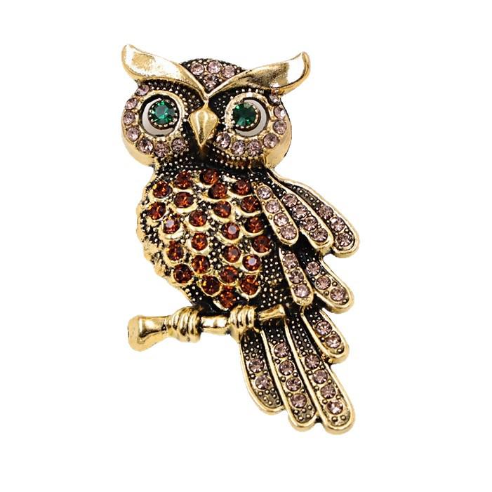 European Retro Rhinestone Owl Brooch - Animal Shaped Lapel Pin for Fashionable Suit Accessory