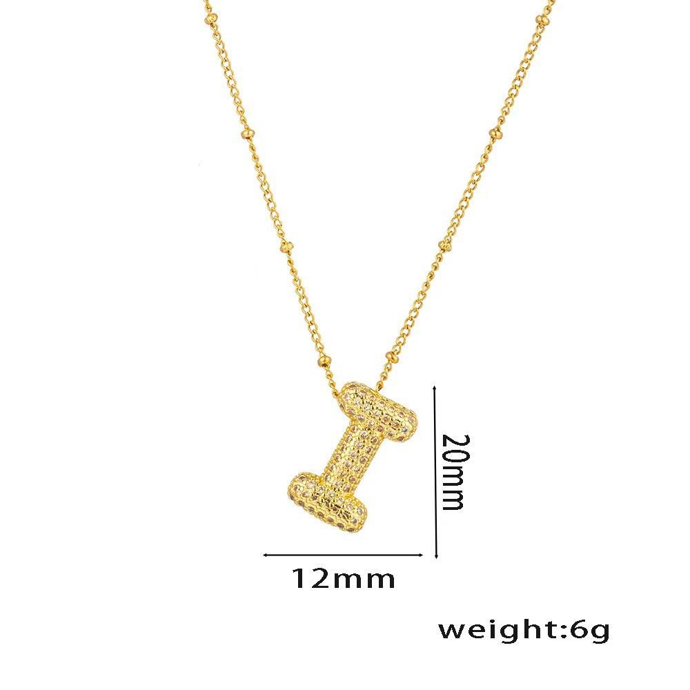 18K Gold-Plated Copper Necklace with Micro-Inlaid Zirconia & 26 Letter Pendant - Classic and Versatile European-American Jewelry