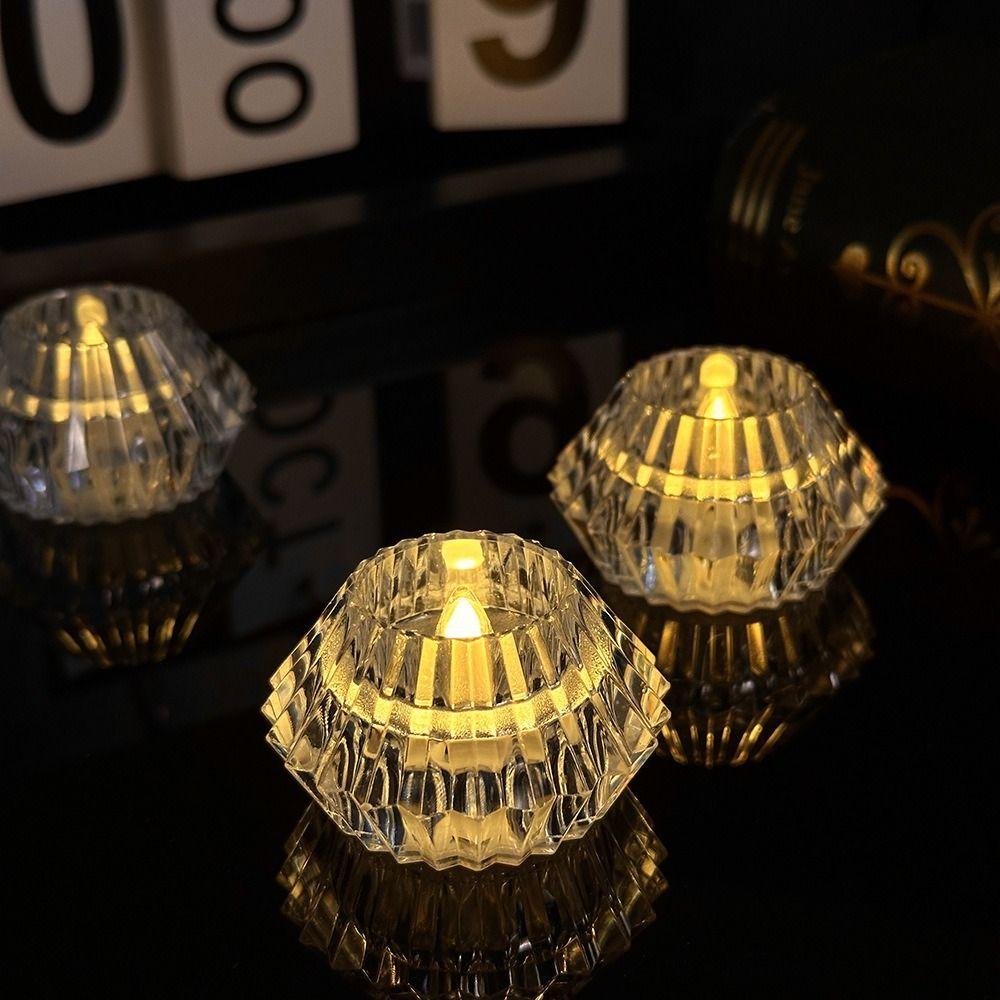 Transparent Flameless LED Candle Realistic Flame Warm Yellow Electronic Candle Christmas Snowflake Romance TeaLight Candle