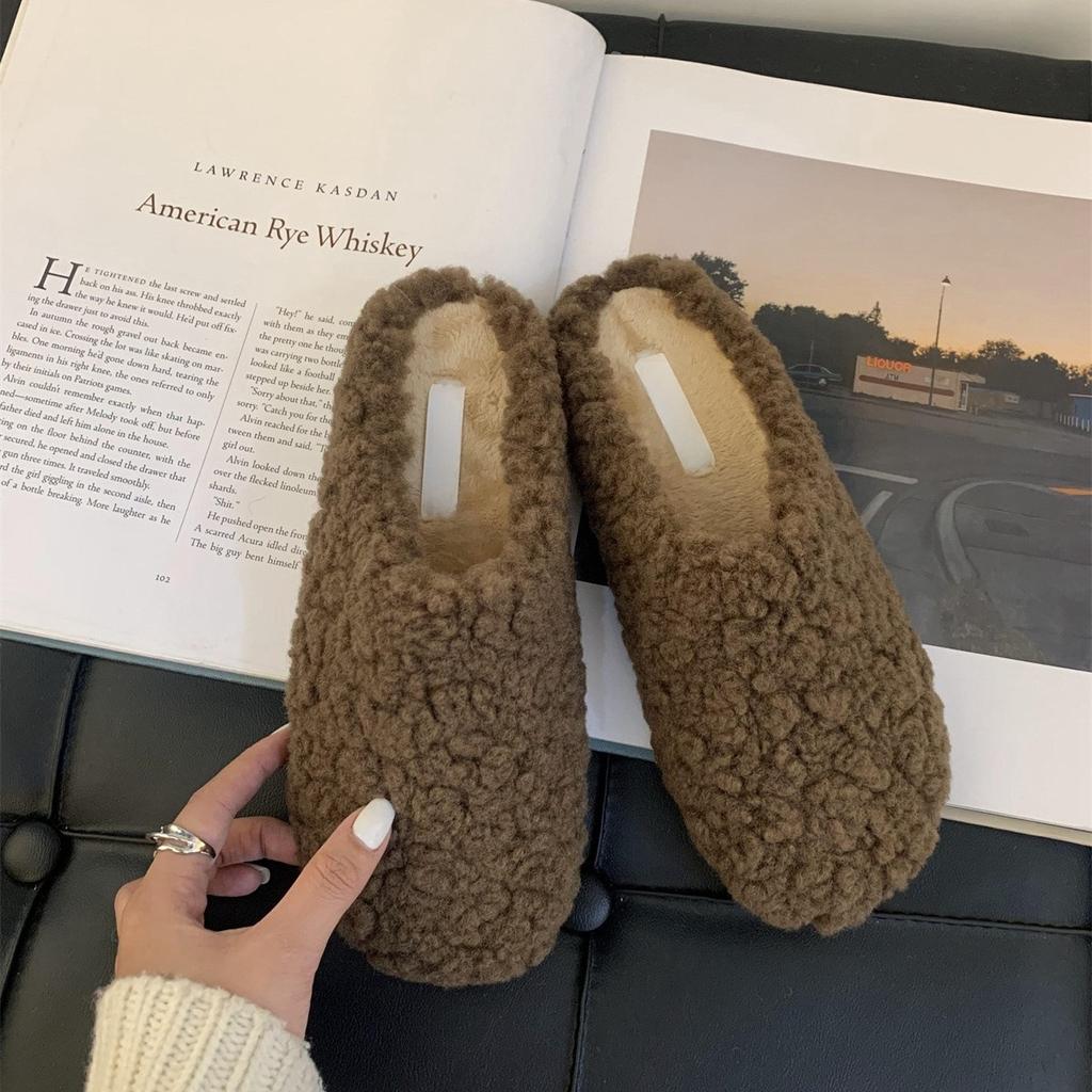 Fashion bag head Mao Mao slippers women's autumn and winter wear 2024 new one-pedal cotton slippers