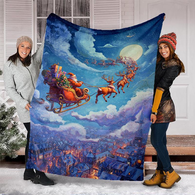 Christmas Santa Claus Theme Printed Blanket - Perfect for Couch, Bed, Travel & Outdoor Use | Machine Washable, Cozy & Durable.