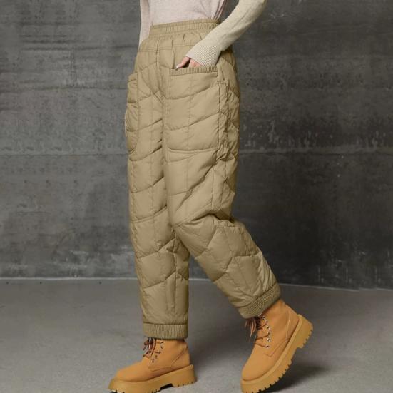 Women Harem Pants Elastic High Waist Lightweight Down Trousers with Large Pockets Thick Warm Quilt Pants