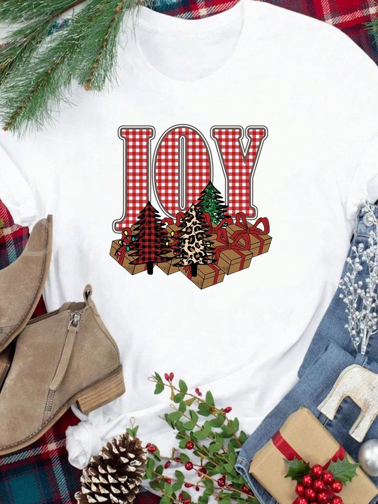 (Asian Size) Tee New Year Holiday Merry Christmas Top Festival Casual Leopard Tree Style Cute Women Print Lady Short Sleeve Fashion Graphic T-shirts