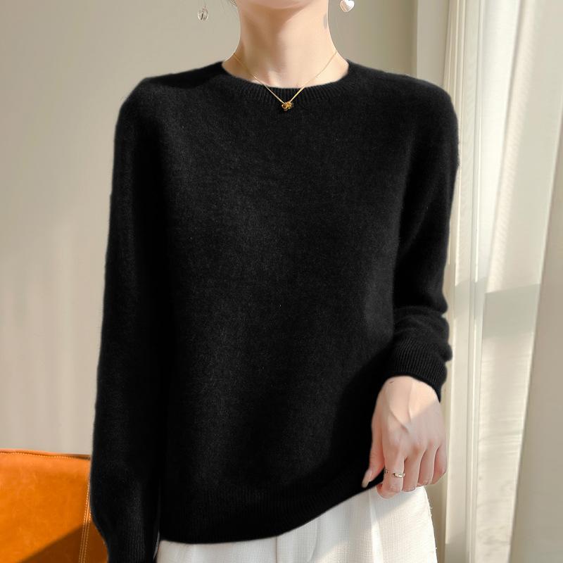 

DAFIFY Женская мода повседневная осень-зима однотонный принт длинный рукав О-образный вырез свитера XXL чёрный