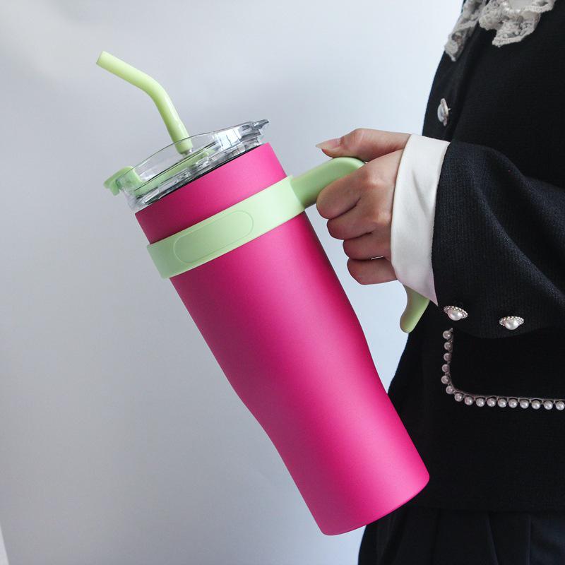 Women's Large-Capacity Stainless Steel Thermos with Handle and Straw