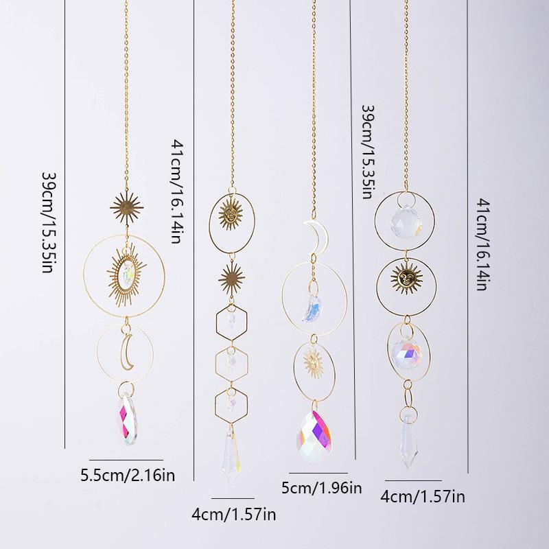 1pc Crystal Suncatcher Moon Stars Pendant Chain Pendant Room Window Hanging Decoration Dream Rainbow Gift Catcher