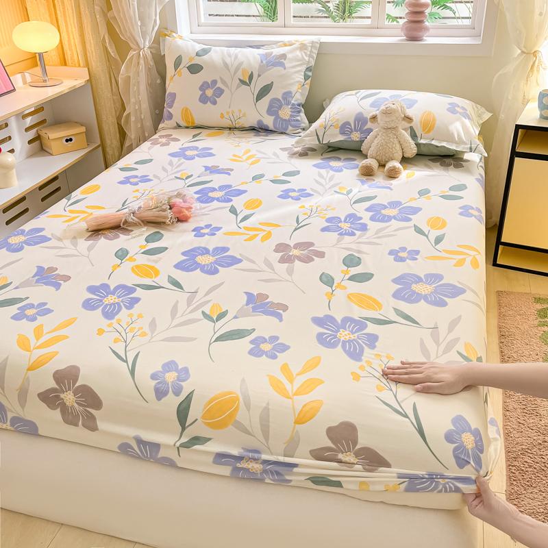 Cotton Grid Printed Fitted Sheet Dust Protector Cover Universal Mattress Cover Bed Sheets Queen With Elastic Bed Linens