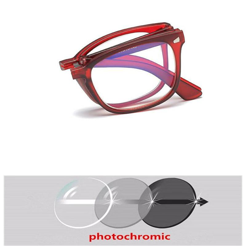 Folding Photochromic Glasses Retro Gray Square Prescription Eyewear Diopter 0 To -6 0 for Nearsighted