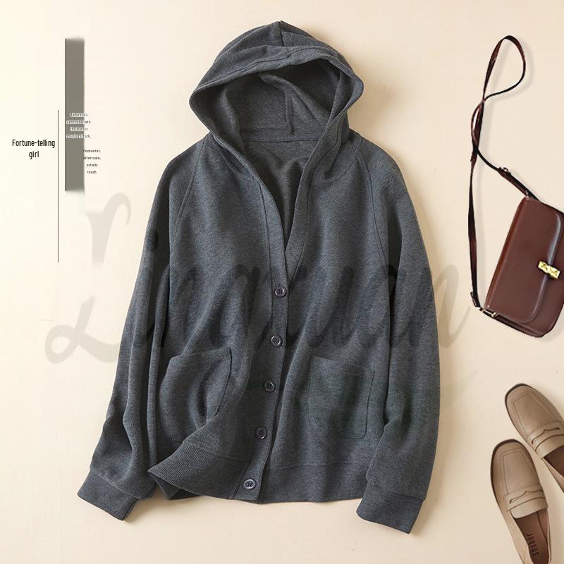 

Women s Autumn Cotton Hooded Jacket - Solid Color, Long Sleeve, Short Length L сірий колір